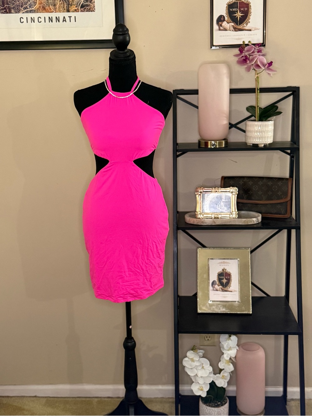 SKIMS Hot Pink Cutout Halter Bodycon Dress 2X (#13) - Picture 1 of 6